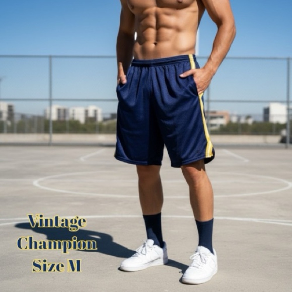 Champion Shorts Vintage Basketball Navy & Gold Mesh Y2K Retro Sport Men’s Medium